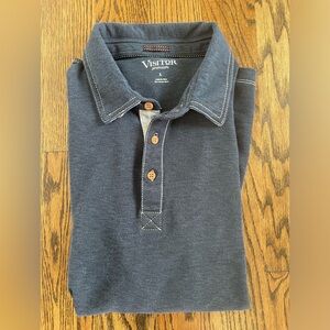 Mens blue Visitor exposed seam casual polo top L